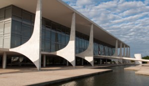 Brasilia, Brazil - June 3, 2015: Planalto Palace, a residence of the president of Brazil. It was designed by Oscar Niemeyer and completed in 1960.